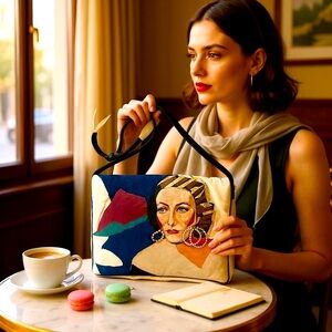 VINTAGE BAG 70s FREDA ZAPPAN Artistic Shoulder Unique leather collage Design